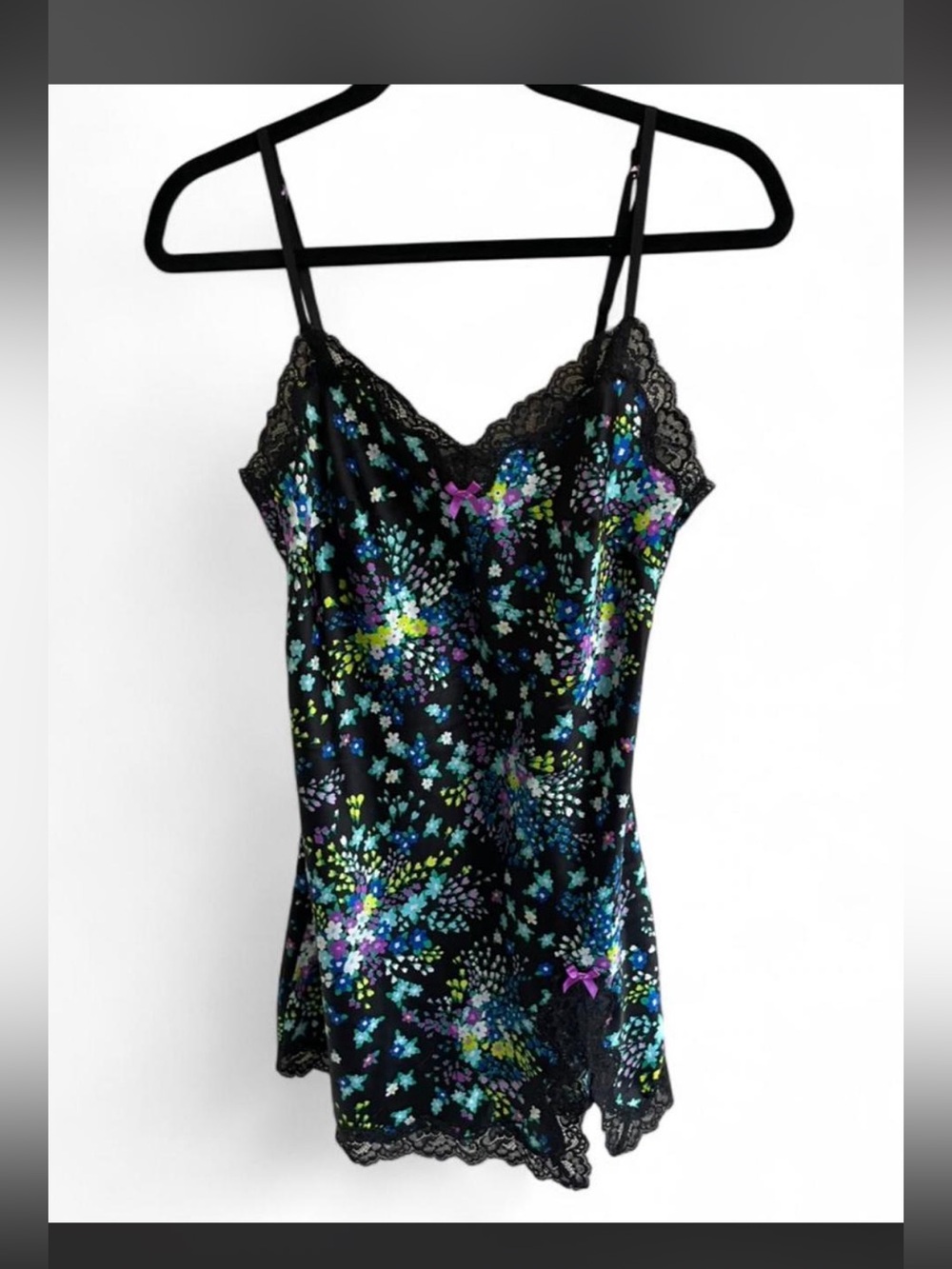 Vintage Victoria's Secret black lace cami multicolored floral dress